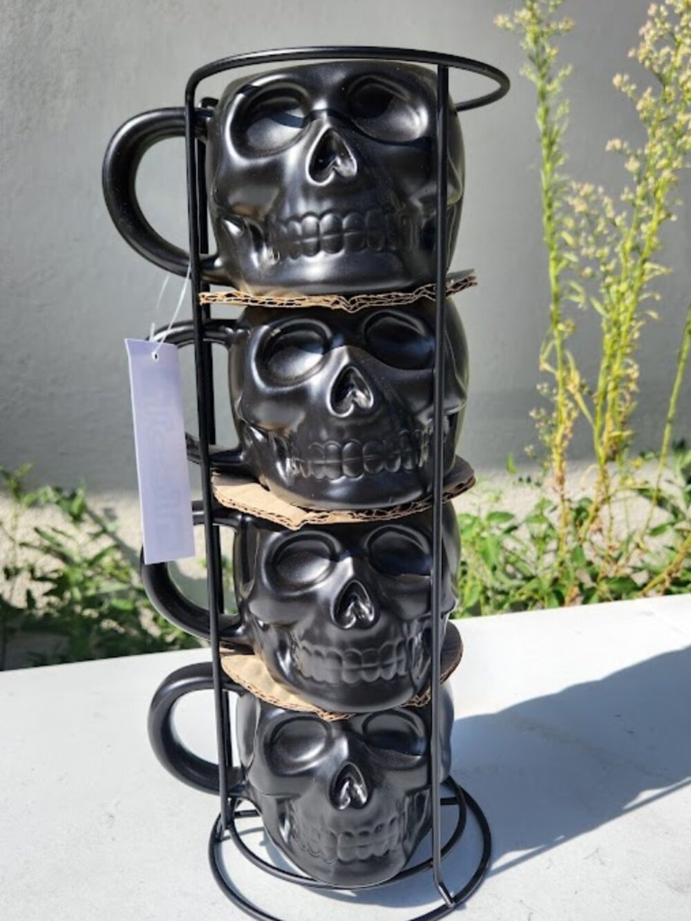 NEW Skull Skeleton Mug Set of 4 Stackable Mugs Skulls Halloween Cups Decor Decor